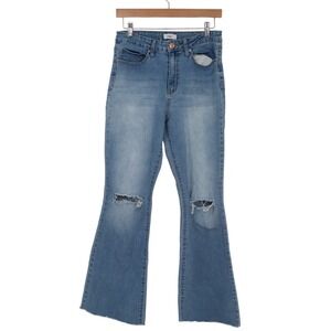 YMI Jeans USA Womens Size 11/30 High Rise Flare Distressed Ripped Raw Hem Denim